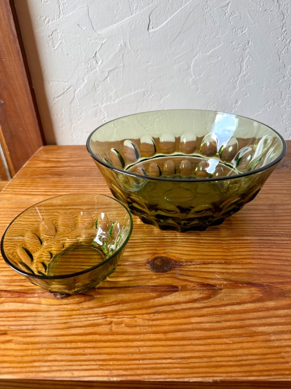 Vintage Anchor Hocking Avocado Green Bubble Glass Chip & Dip Bowl Set - Picture 2 of 9